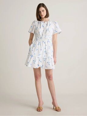 Quince Organic Cotton Poplin Tiered Mini Dress in Romantic Stems Size Small 438